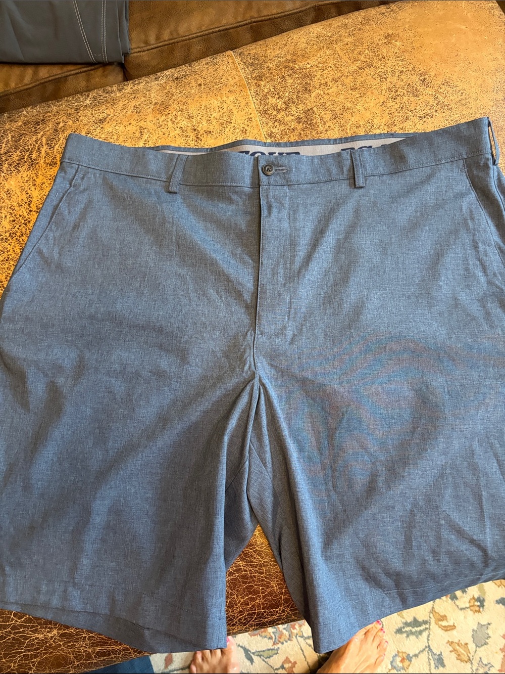 PGA Tour Heathered Slate Blue Flat-Front Performance Shorts